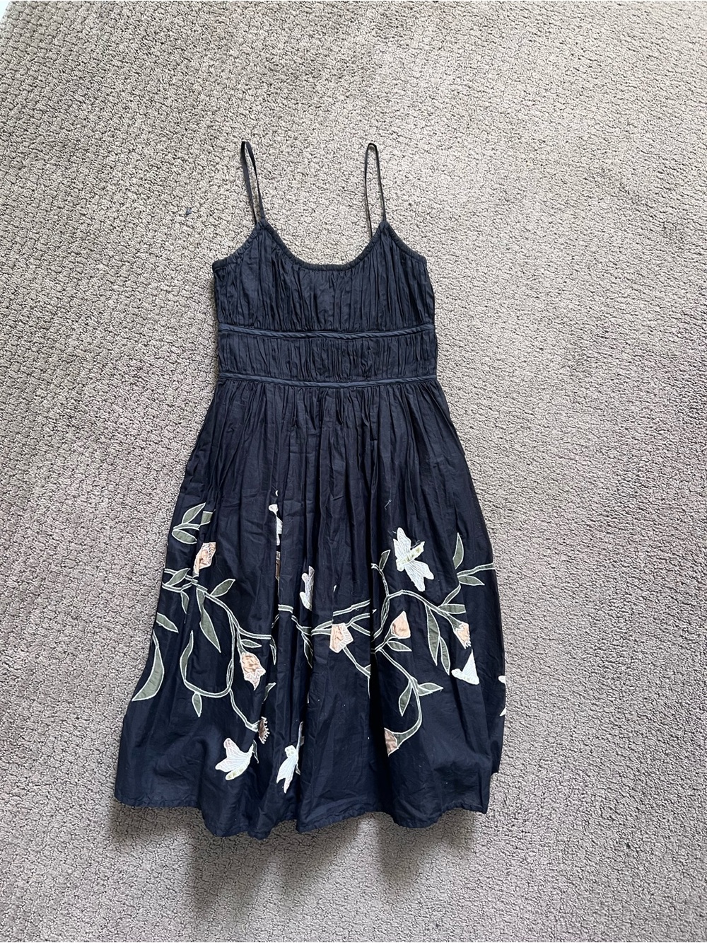 Black Spaghetti Strap Floral Embroidered Mini Dress